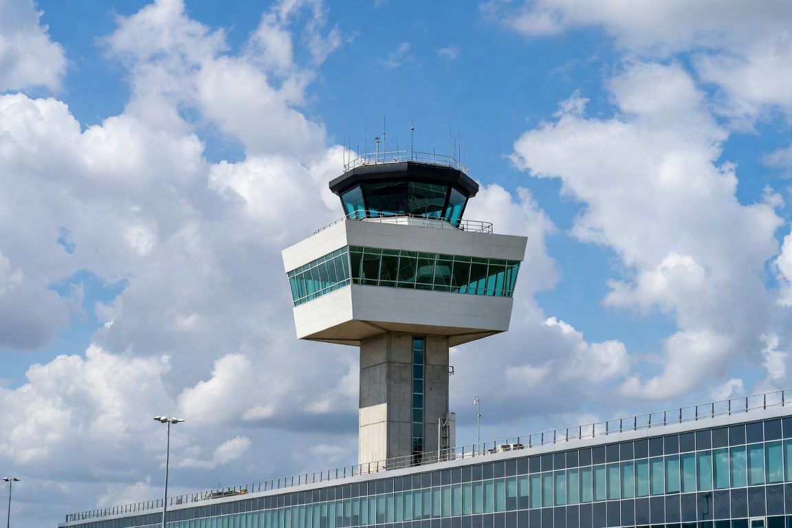 Control tower rising above the operation it directs