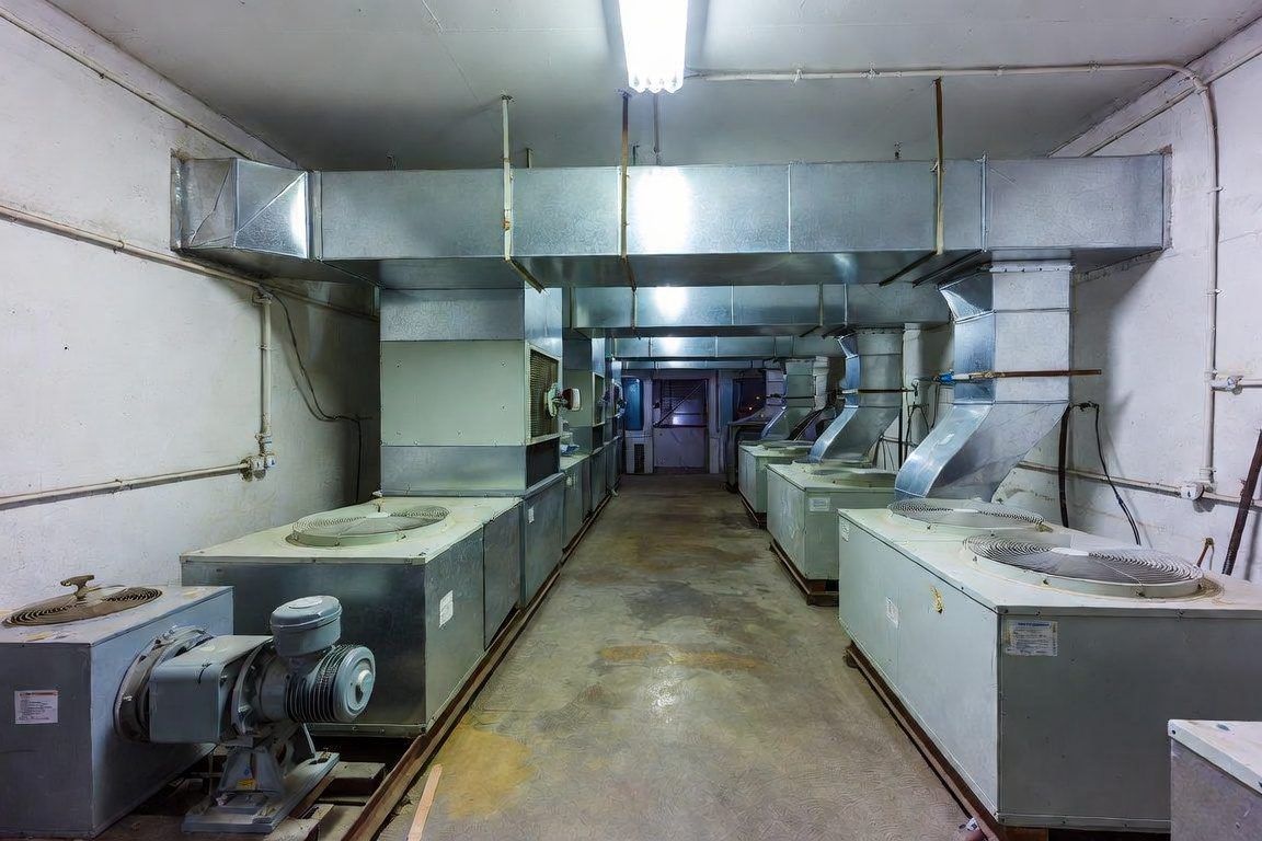 Air handling units and ductwork in a mechanical plant room